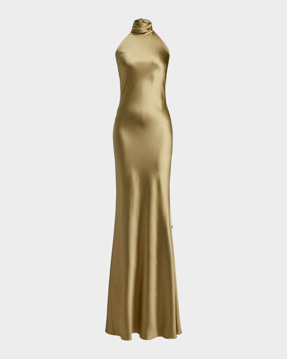 Chilton Halter Stretch Satin Evening Dress
